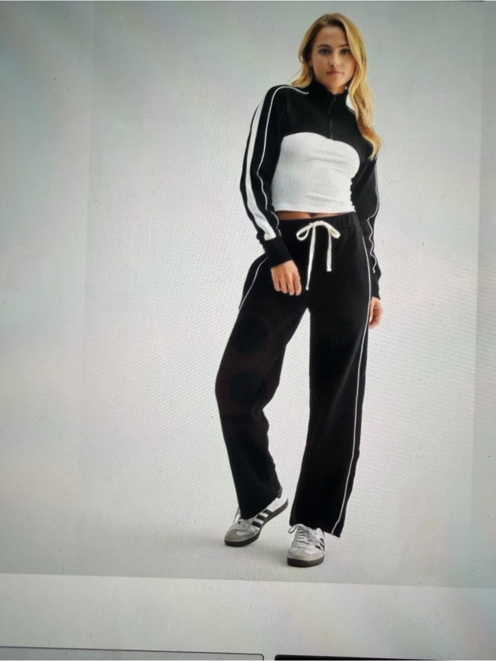 Mono B 2 Piece Black Track Set Wide Leg Pants Cropped Quarter Zip